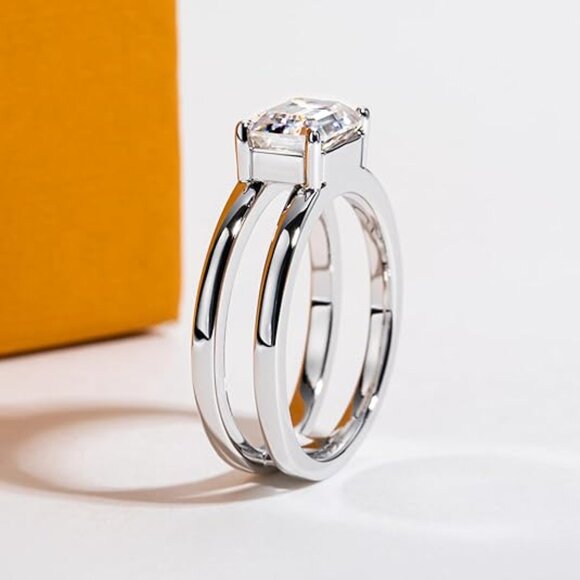 Emerald Cut Moissanite Wedding Engagement Rings S925 D2. 000T - Picture 2 of 6